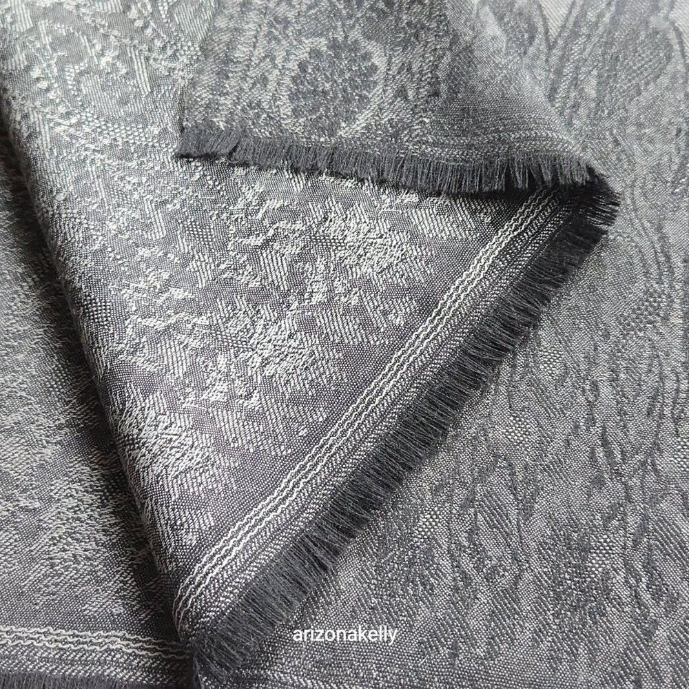 Talbots Wool Scarf Wrap Jacquard Lightweight Black & Grey - Picture 11 of 12